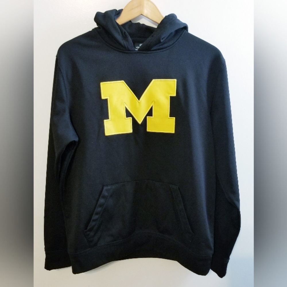 Michigan Wolverines Black Yellow Hooded Pullover Athletic Sweatshirt Sz Small